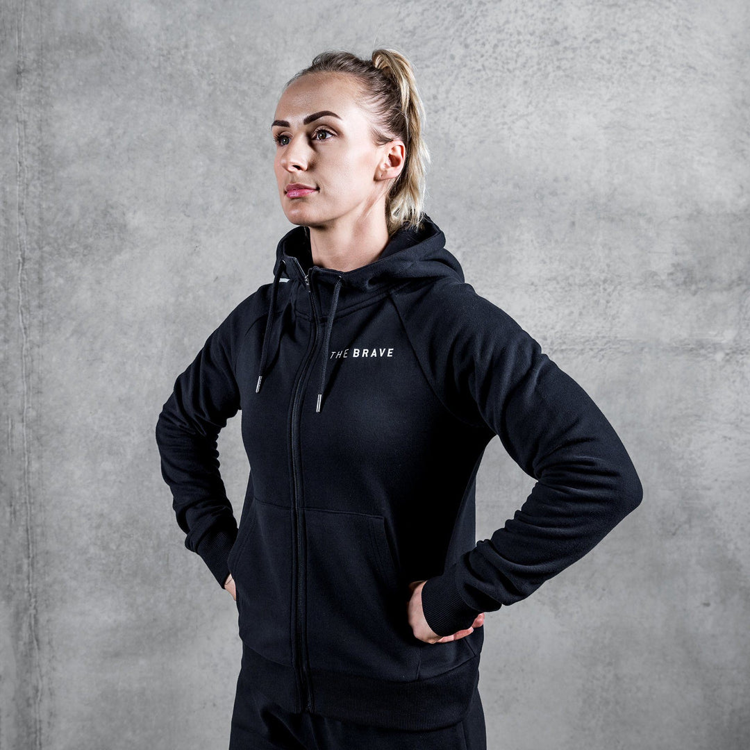 THE BRAVE - WOMENS SIGNATURE ZIP THROUGH HOODIE - BLACK