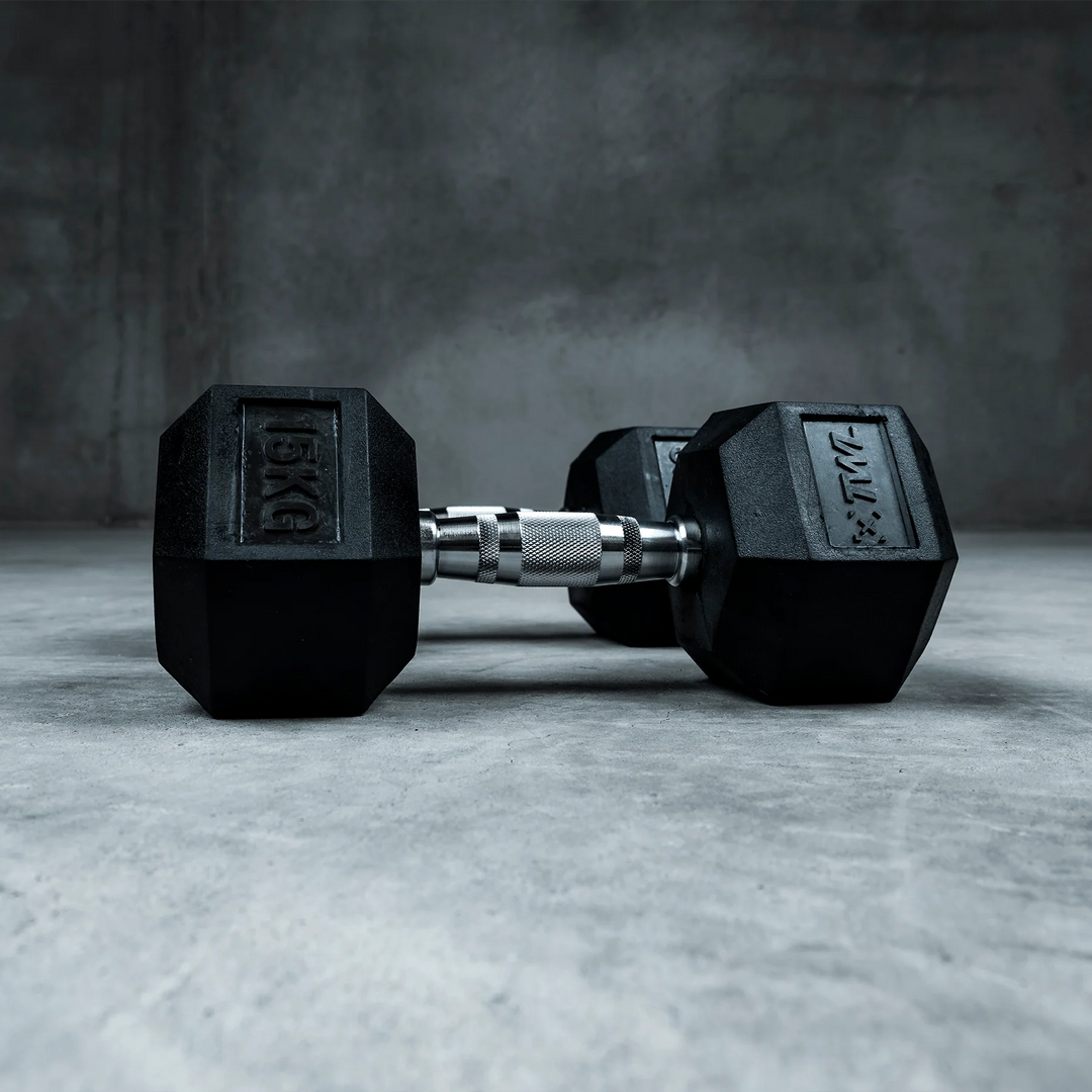 TWL - RUBBER HEX DUMBBELL - PAIR - BLACK