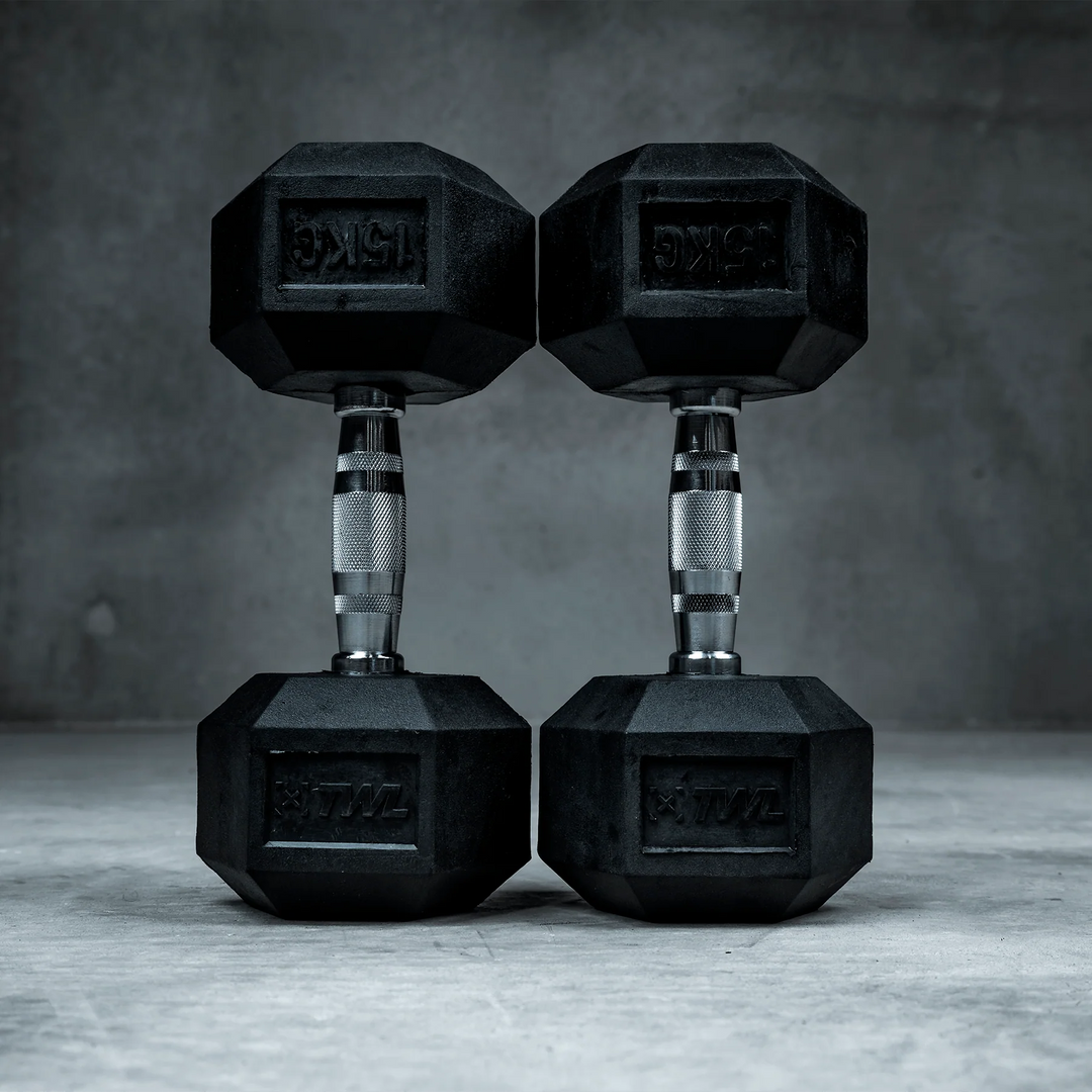 TWL - RUBBER HEX DUMBBELL - PAIR - BLACK