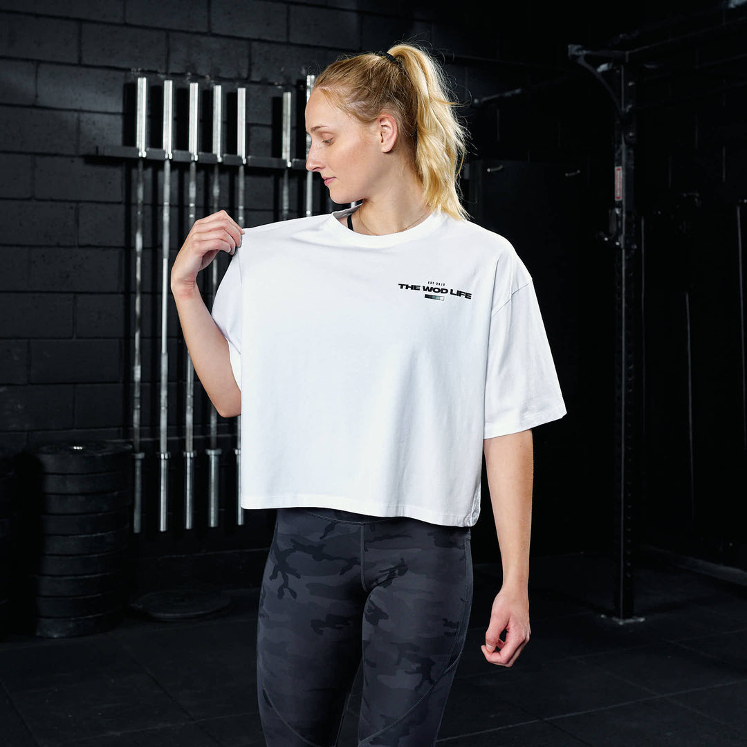 TWL - WOMEN'S OVERSIZED CROPPED T-SHIRT - STATUS - WHITE