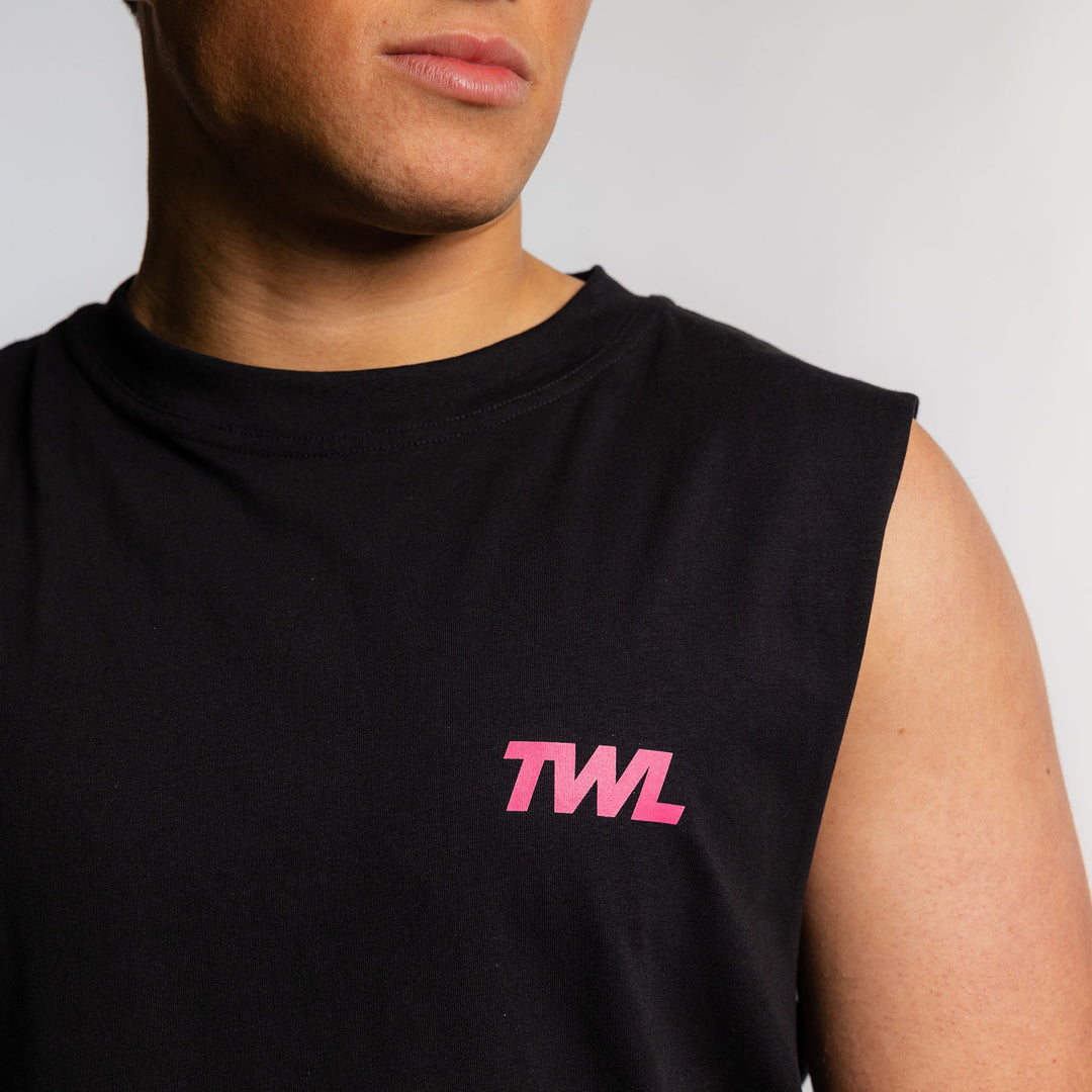 TWL -  OVERSIZED MUSCLE TANK - BLACK/FLAMINGO