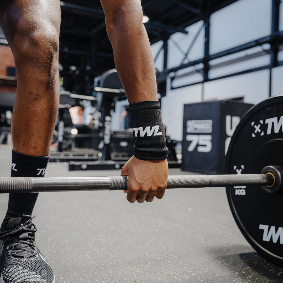 TWL - KNITTED WRIST BANDS 5" - PAIR - BLACK/WHITE