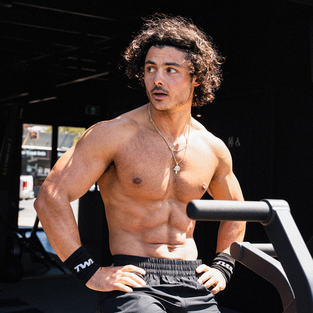 TWL - KNITTED WRIST BANDS 5" - PAIR - BLACK/WHITE