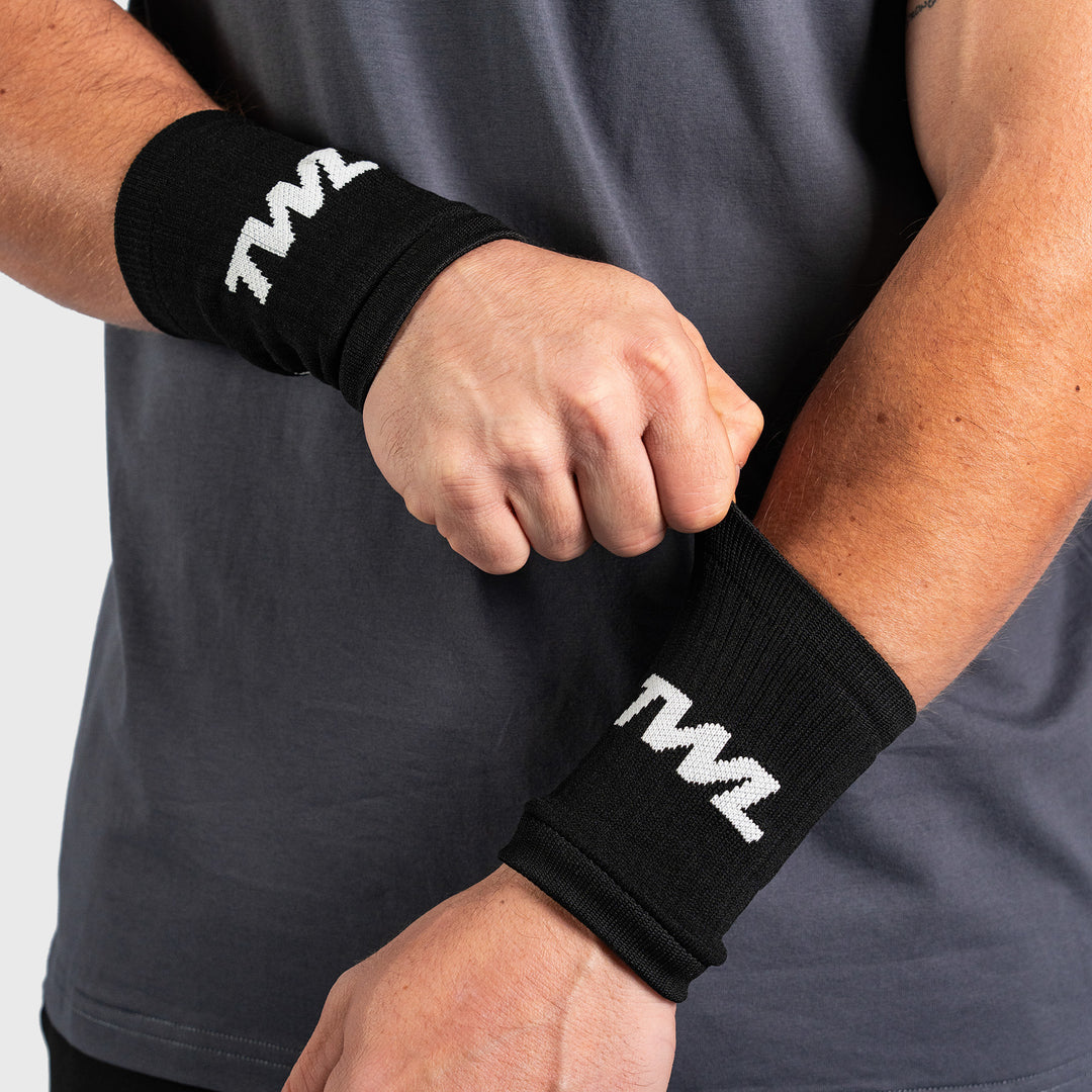 TWL - KNITTED WRIST BANDS 5.5" - PAIR - BLACK/WHITE