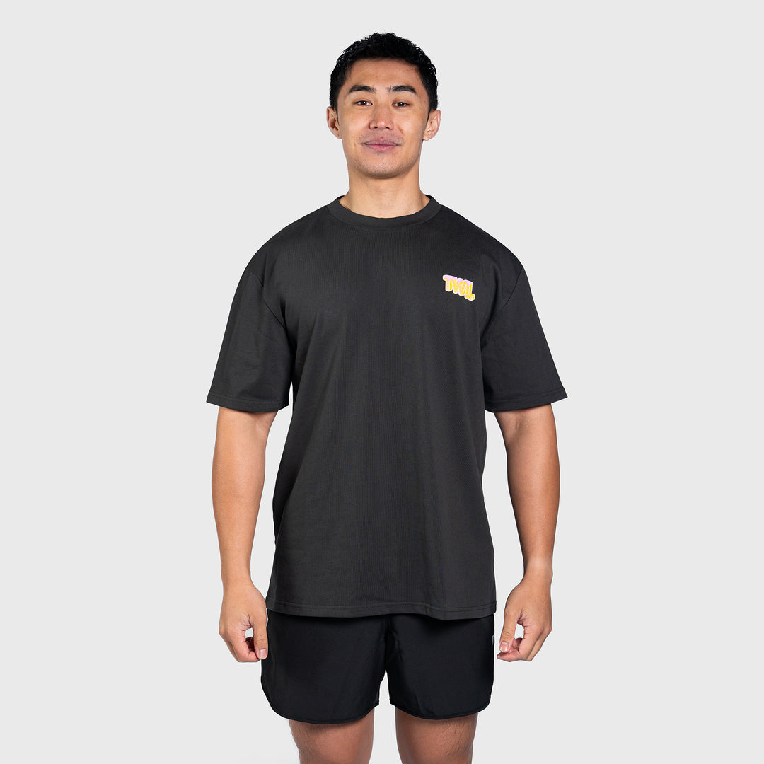 TWL - LIFESTYLE OVERSIZED T-SHIRT - WAFFLES & WEIGHTS - WASHED BLACK