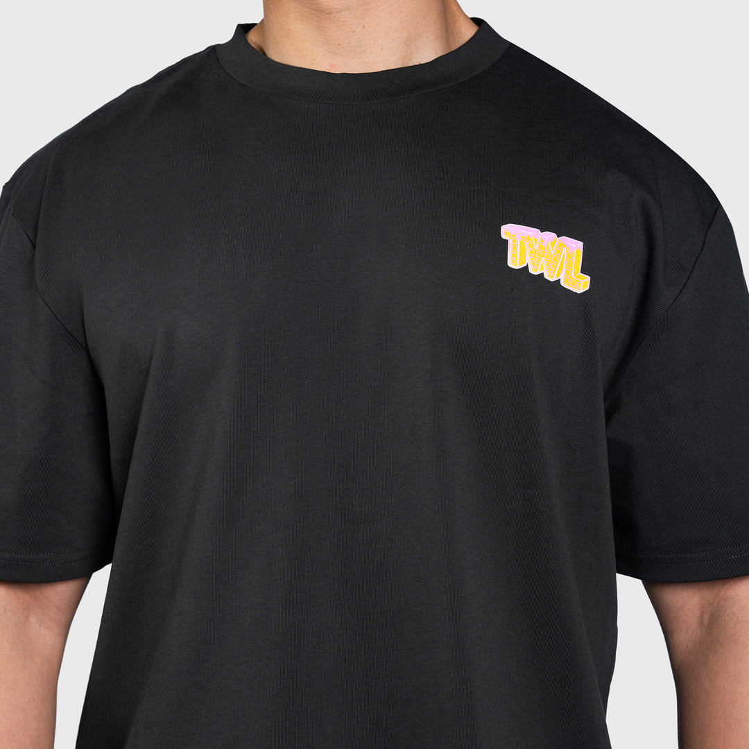 TWL - LIFESTYLE OVERSIZED T-SHIRT - WAFFLES & WEIGHTS - WASHED BLACK