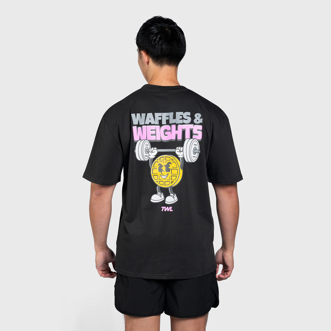 TWL - LIFESTYLE OVERSIZED T-SHIRT - WAFFLES & WEIGHTS - WASHED BLACK
