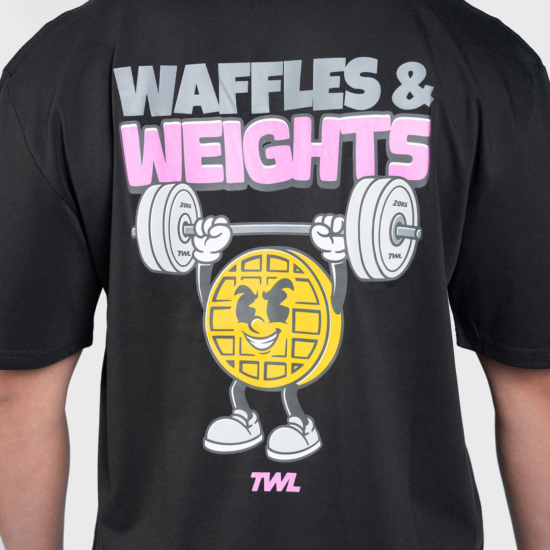 TWL - LIFESTYLE OVERSIZED T-SHIRT - WAFFLES & WEIGHTS - WASHED BLACK