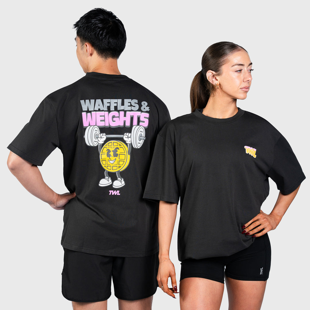 TWL - LIFESTYLE OVERSIZED T-SHIRT - WAFFLES & WEIGHTS - WASHED BLACK