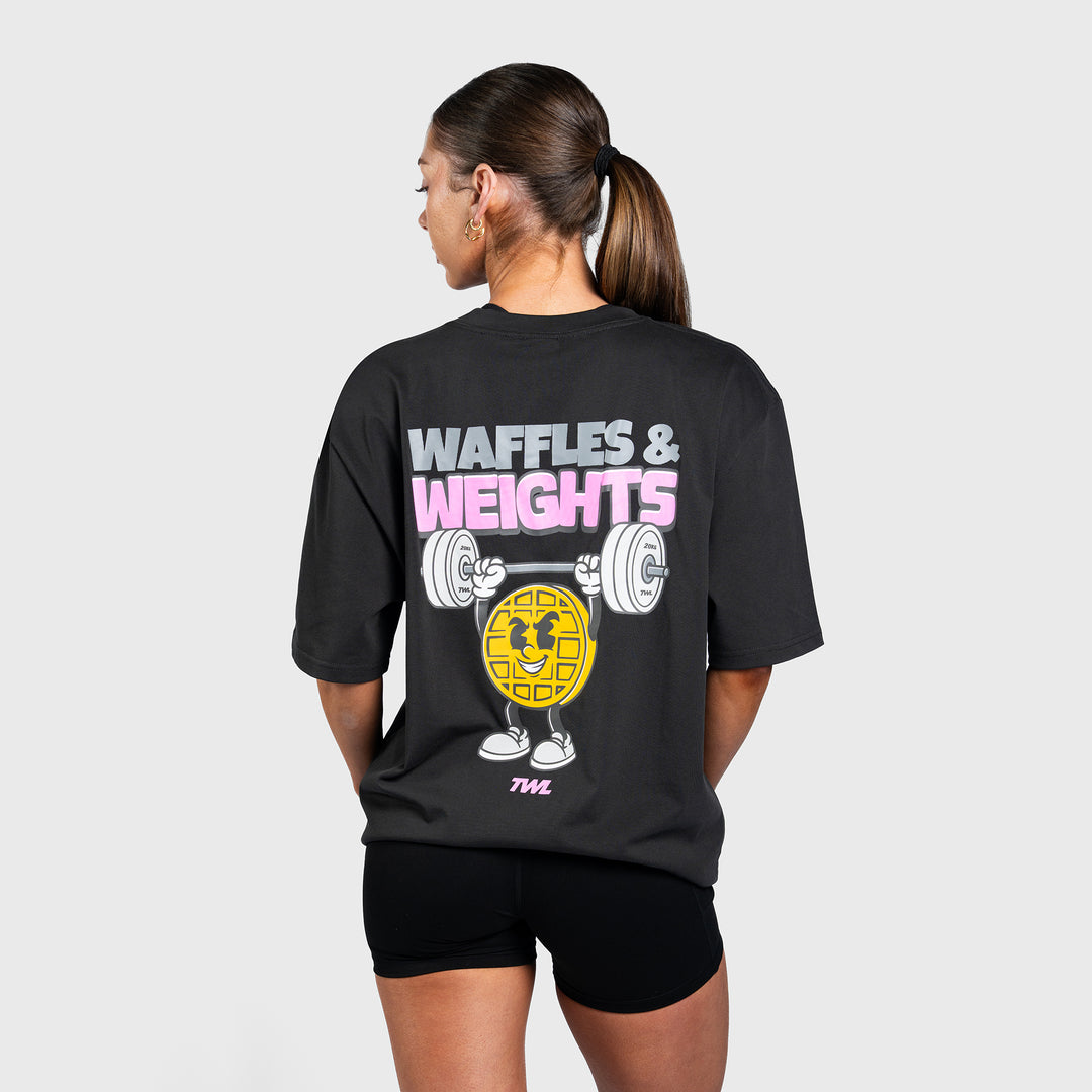 TWL - LIFESTYLE OVERSIZED T-SHIRT - WAFFLES & WEIGHTS - WASHED BLACK