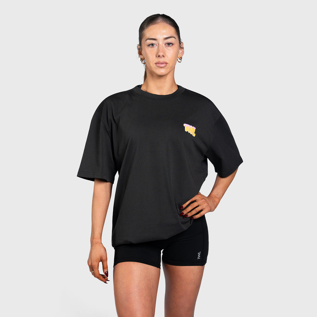 TWL - LIFESTYLE OVERSIZED T-SHIRT - WAFFLES & WEIGHTS - WASHED BLACK