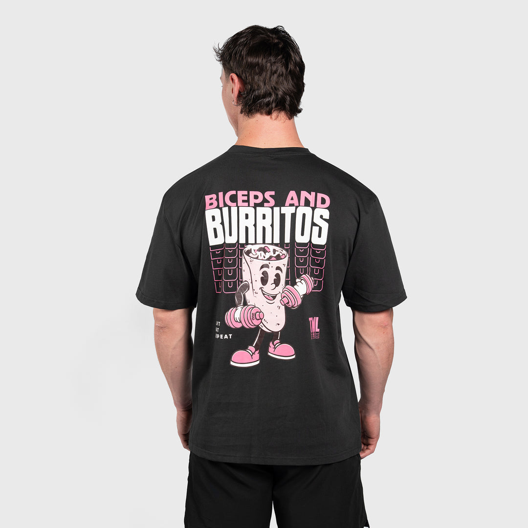 TWL - LIFESTYLE OVERSIZED T-SHIRT - BICEPS & BURRITOS - WASHED BLACK