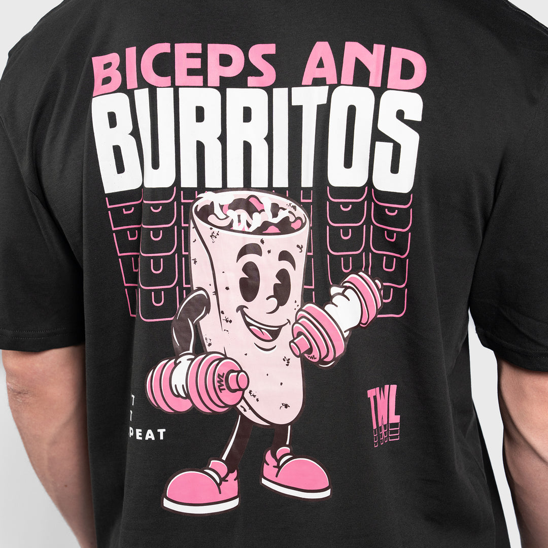 TWL - LIFESTYLE OVERSIZED T-SHIRT - BICEPS & BURRITOS - WASHED BLACK