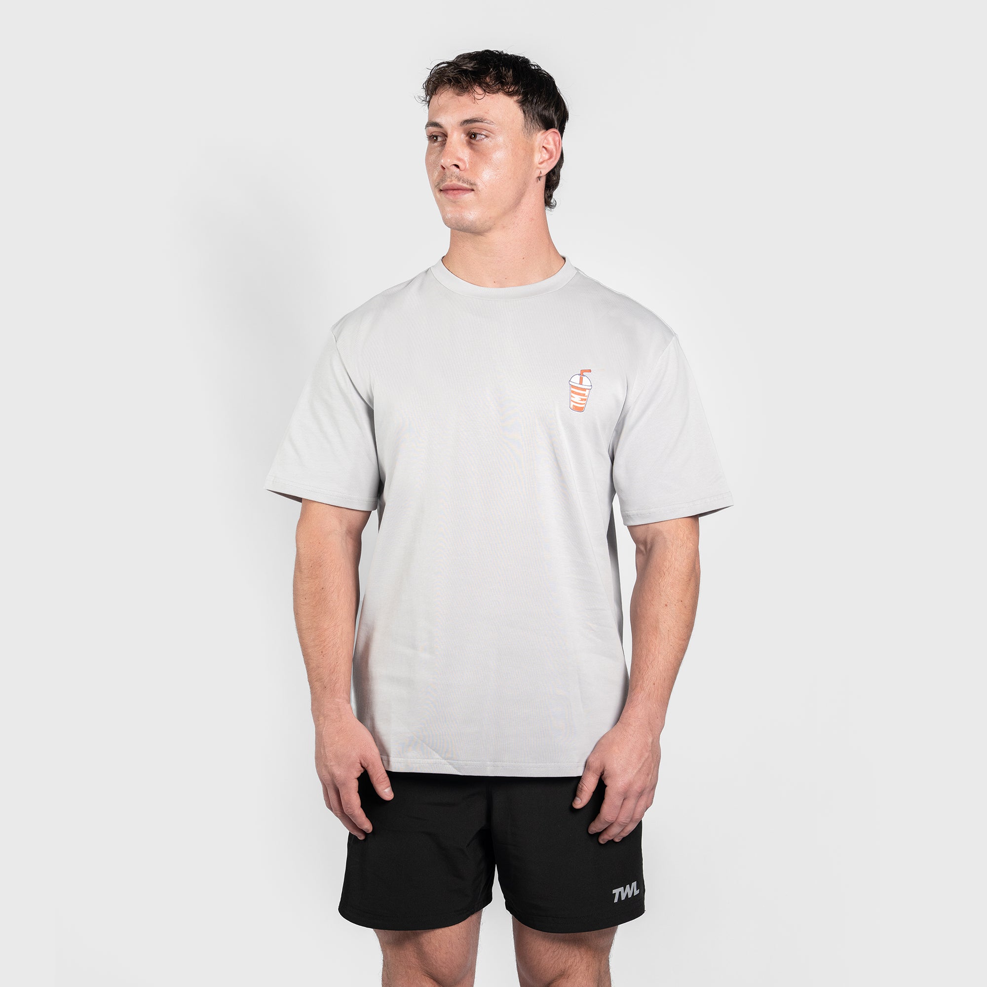 Squats & Shakes Oversized T-Shirt – Light Grey – TWL