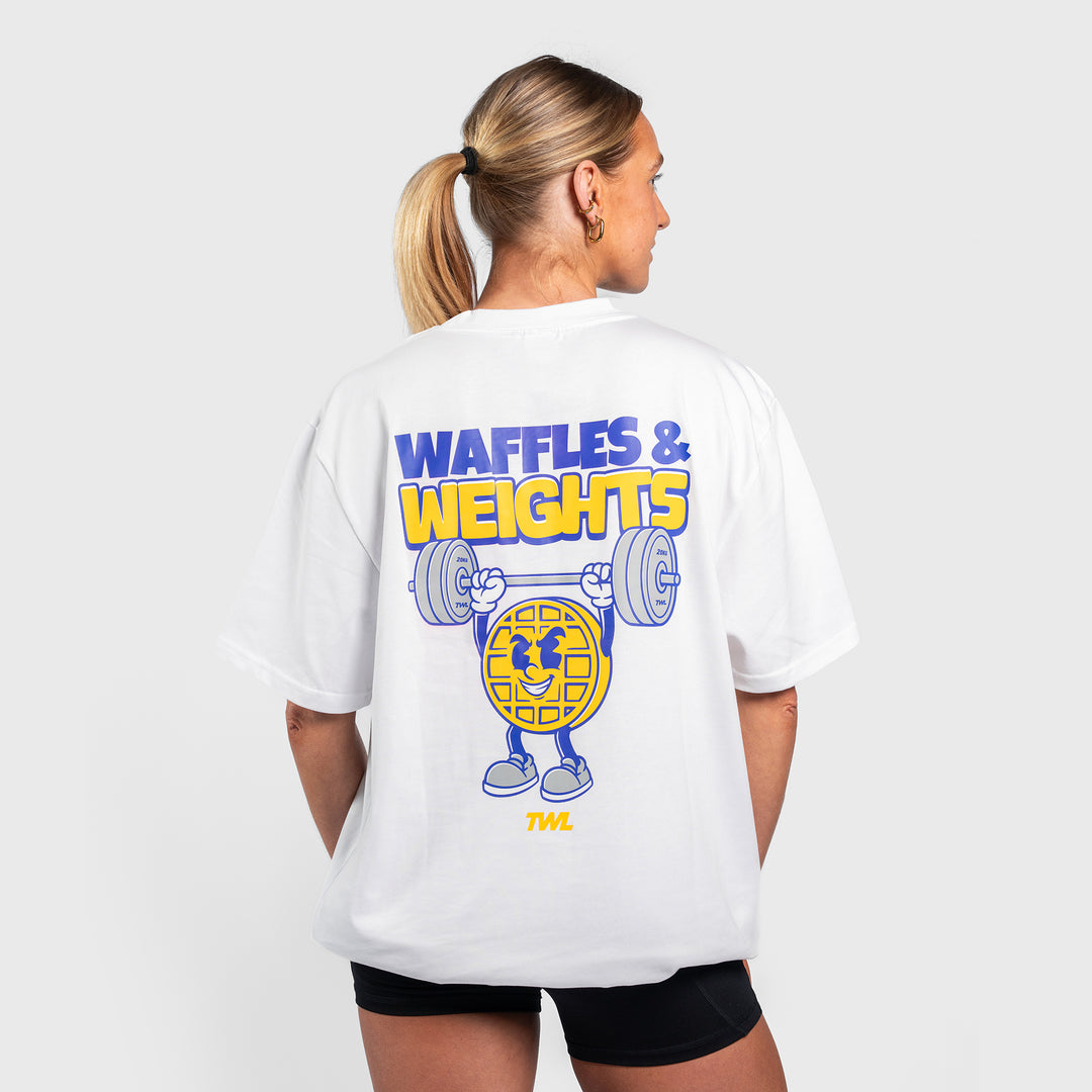 TWL - LIFESTYLE OVERSIZED T-SHIRT - WAFFLES & WEIGHTS - WHITE