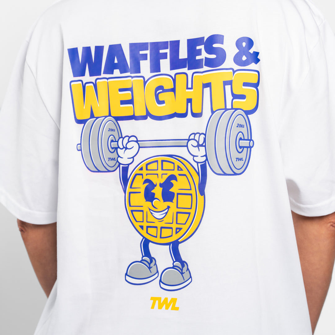TWL - LIFESTYLE OVERSIZED T-SHIRT - WAFFLES & WEIGHTS - WHITE
