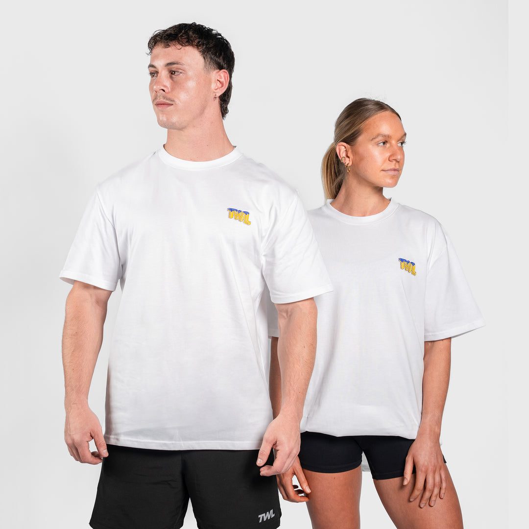 TWL - LIFESTYLE OVERSIZED T-SHIRT - WAFFLES & WEIGHTS - WHITE