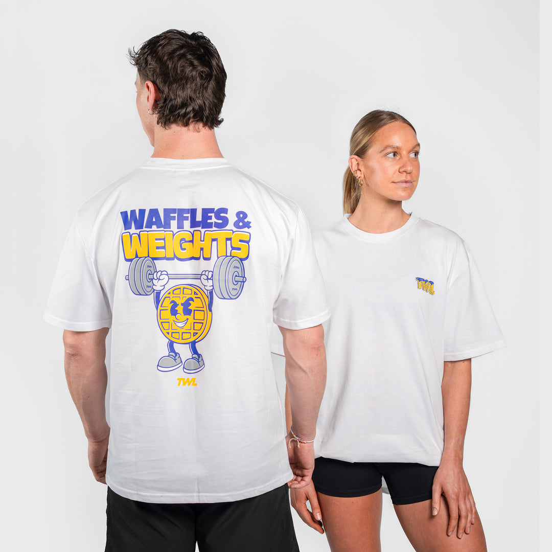TWL - LIFESTYLE OVERSIZED T-SHIRT - WAFFLES & WEIGHTS - WHITE