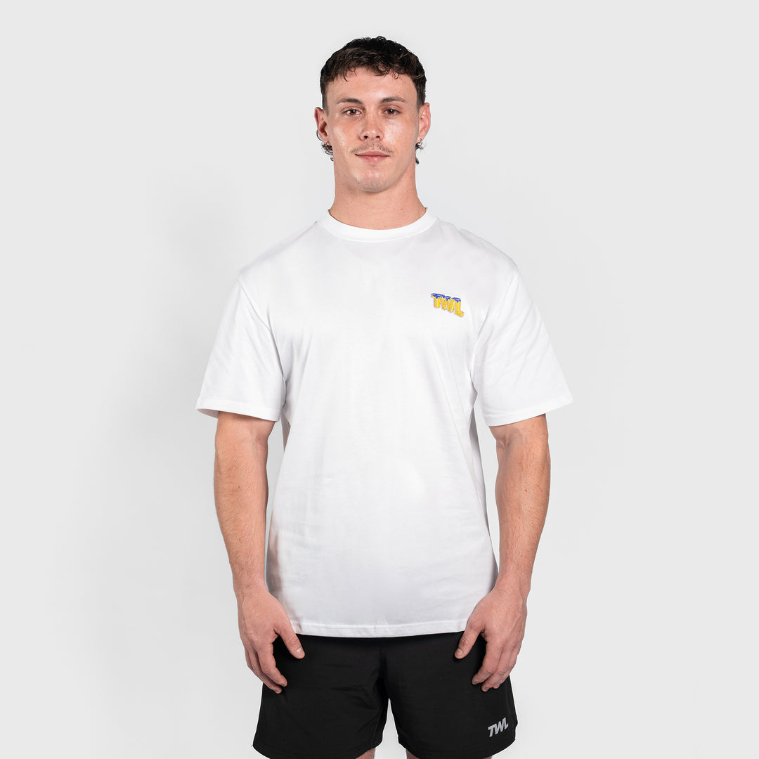 TWL - LIFESTYLE OVERSIZED T-SHIRT - WAFFLES & WEIGHTS - WHITE