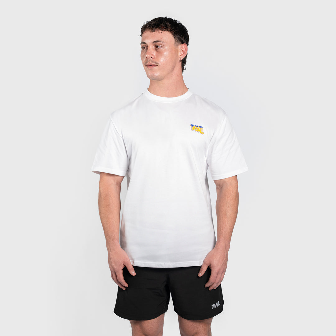 TWL - LIFESTYLE OVERSIZED T-SHIRT - WAFFLES & WEIGHTS - WHITE