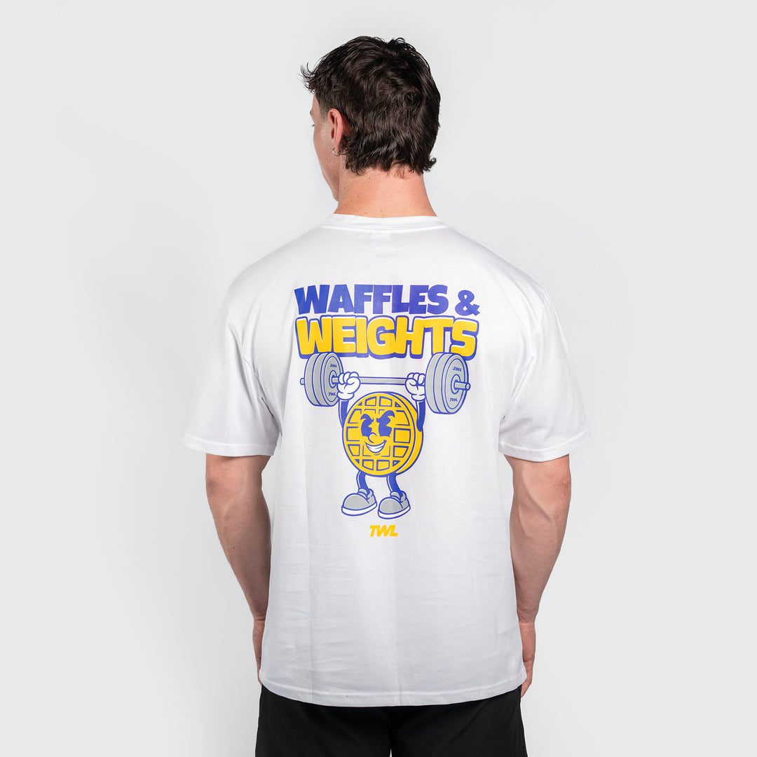 TWL - LIFESTYLE OVERSIZED T-SHIRT - WAFFLES & WEIGHTS - WHITE