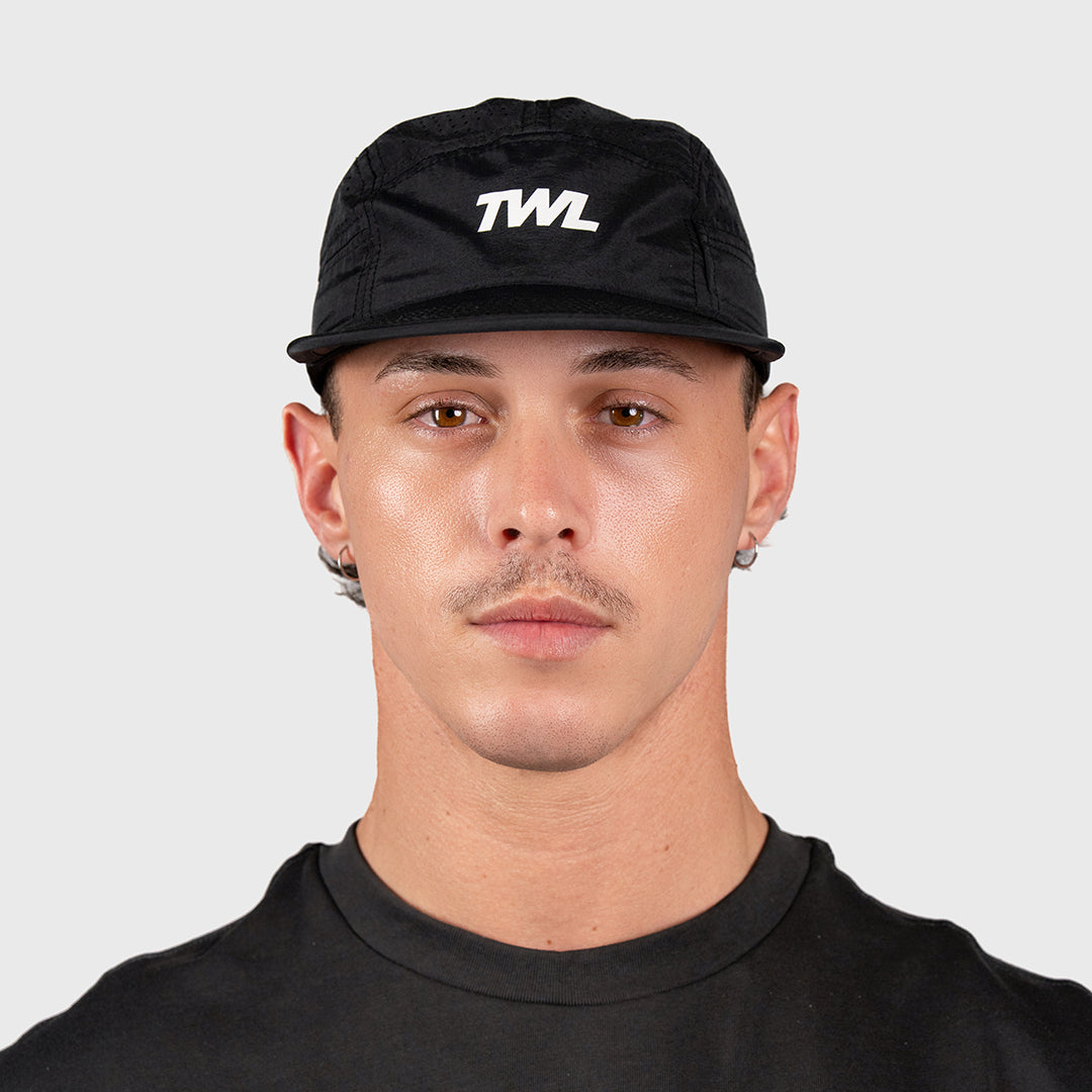 TWL Run Hat 2.0 Black front view on head