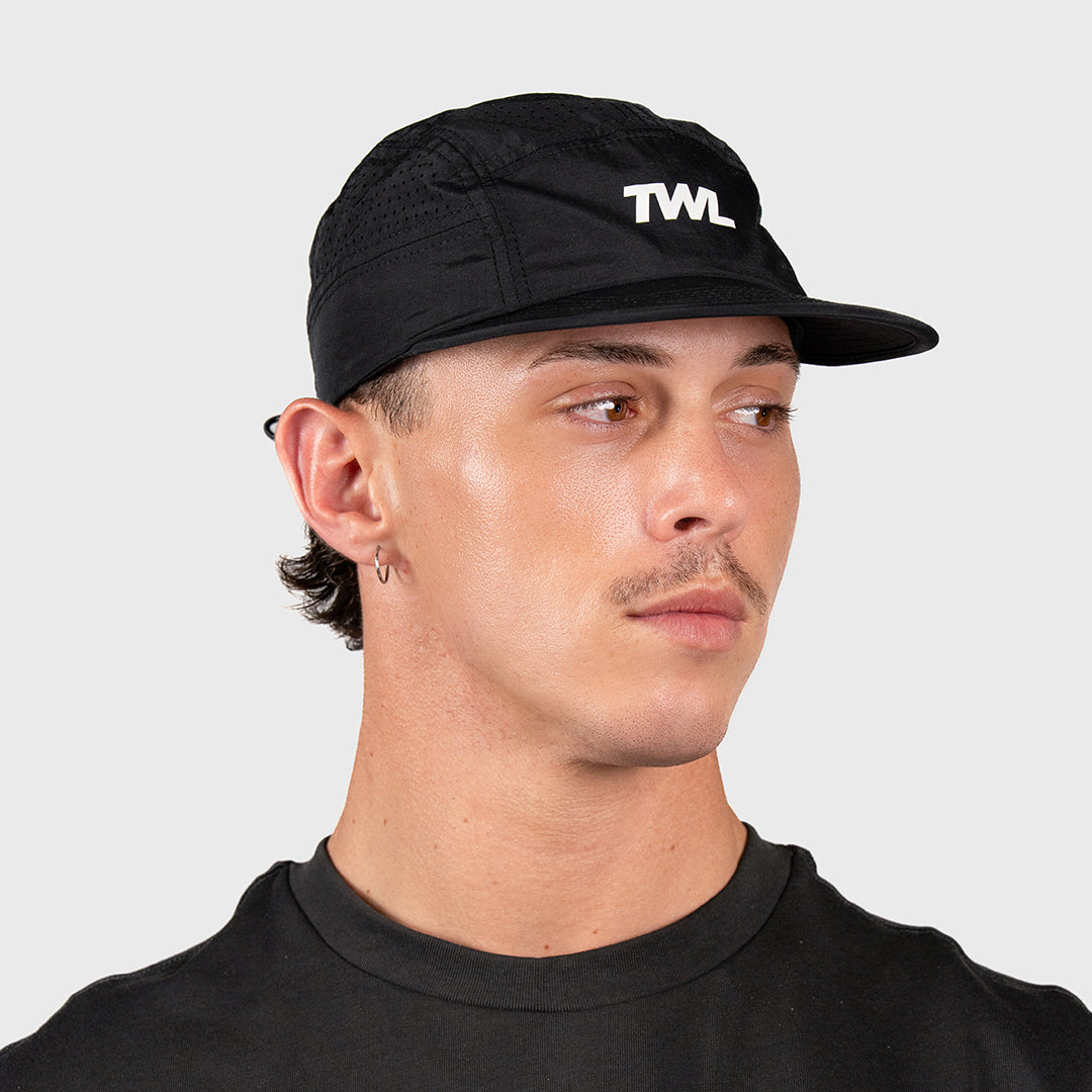 TWL Run Hat 2.0 Black front view on head