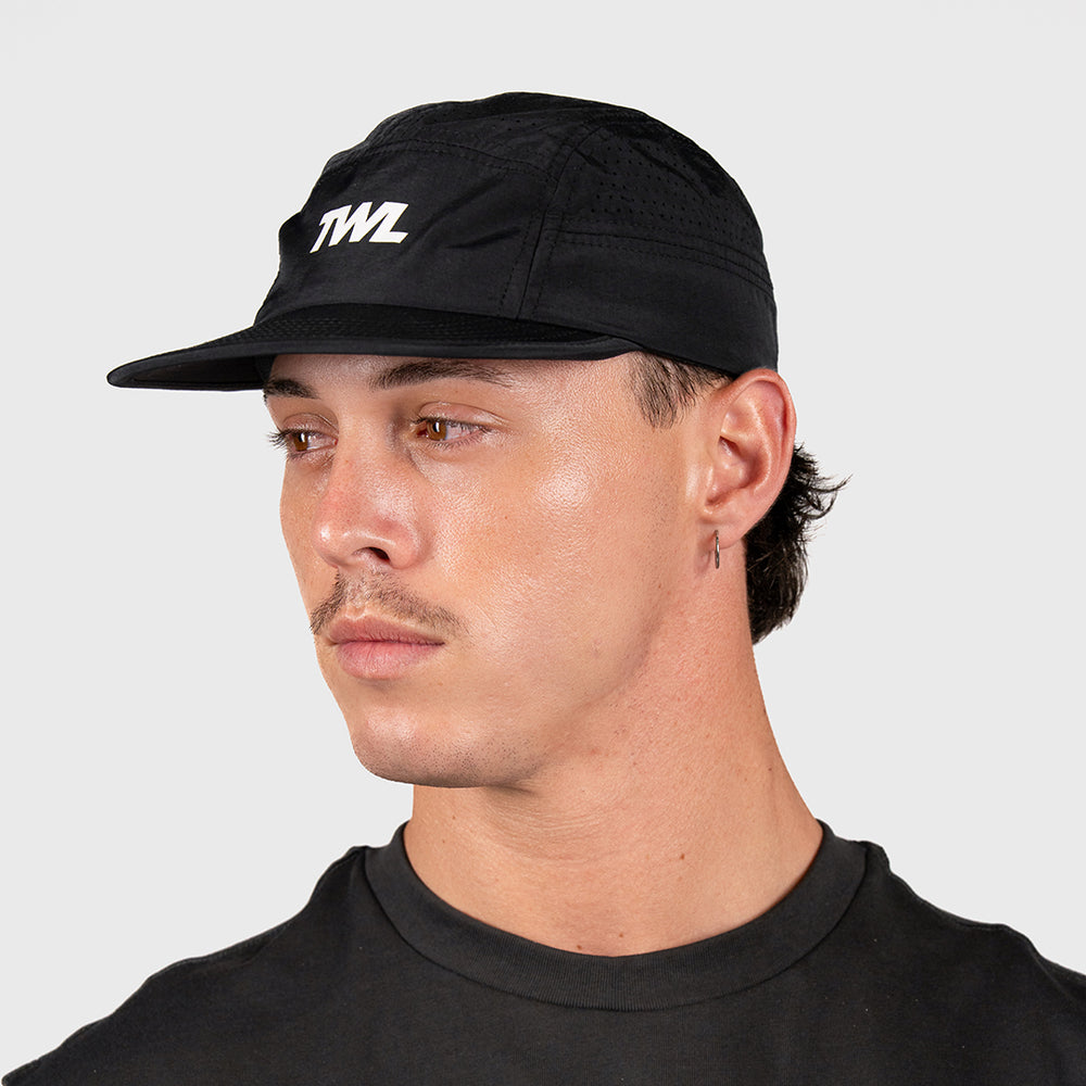 TWL Run Hat 2.0 Black side view on head