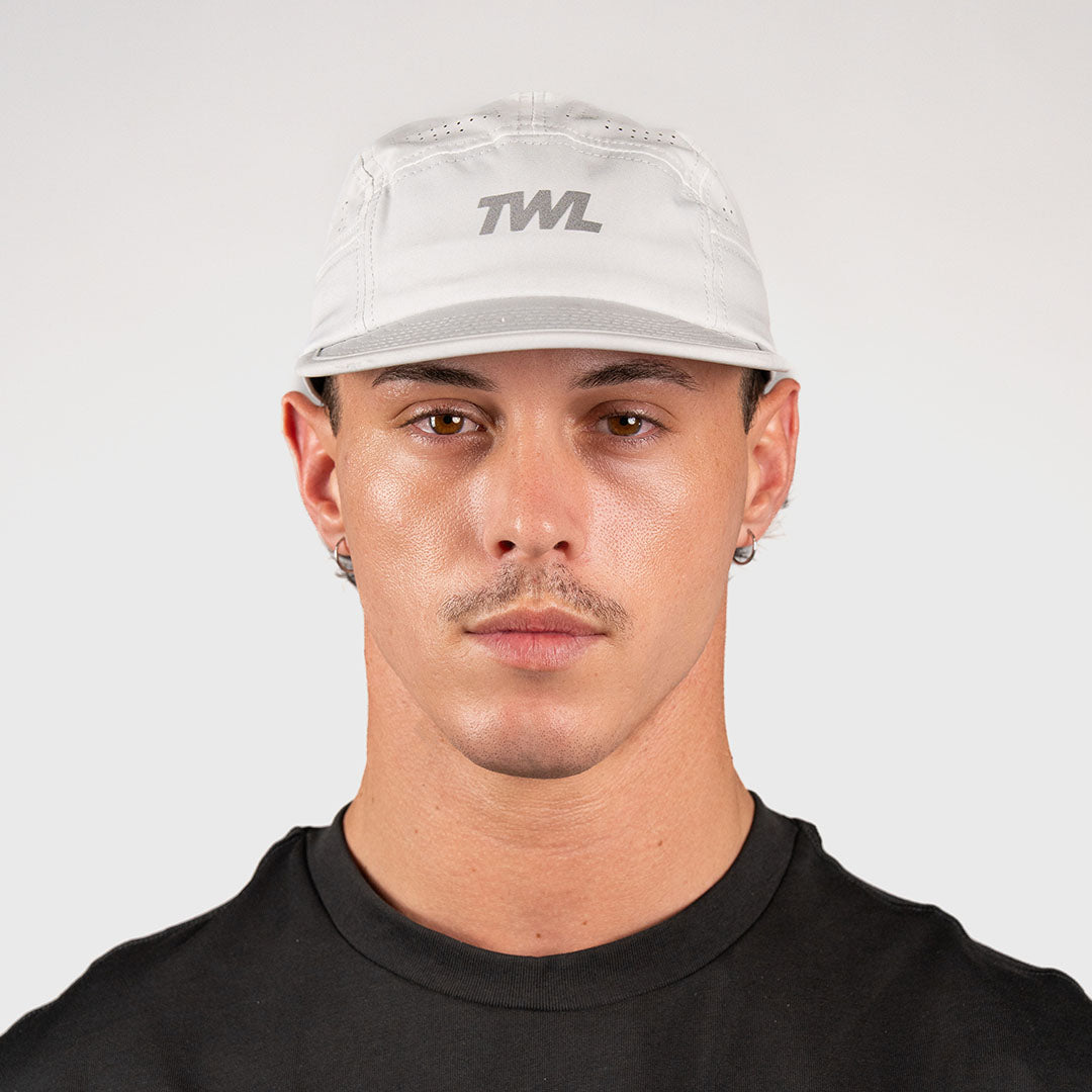 TWL Run Hat 2.0 White front view on head