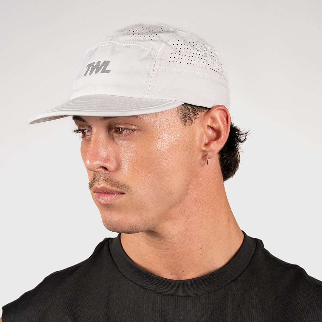 TWL Run Hat 2.0 White side view on head
