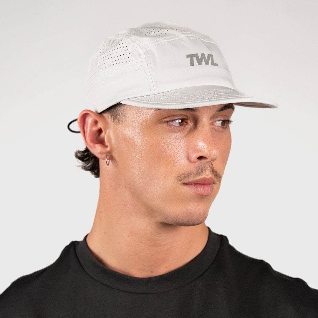 TWL Run Hat 2.0 White front view on head