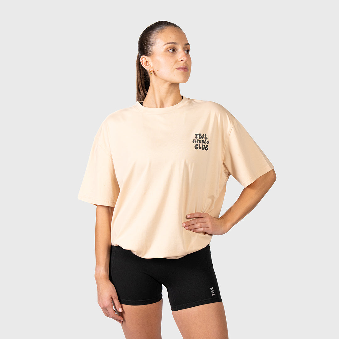 TWL - WOMEN'S OVERSIZED BOYFRIEND T-SHIRT - FITNESS CLUB - MALT