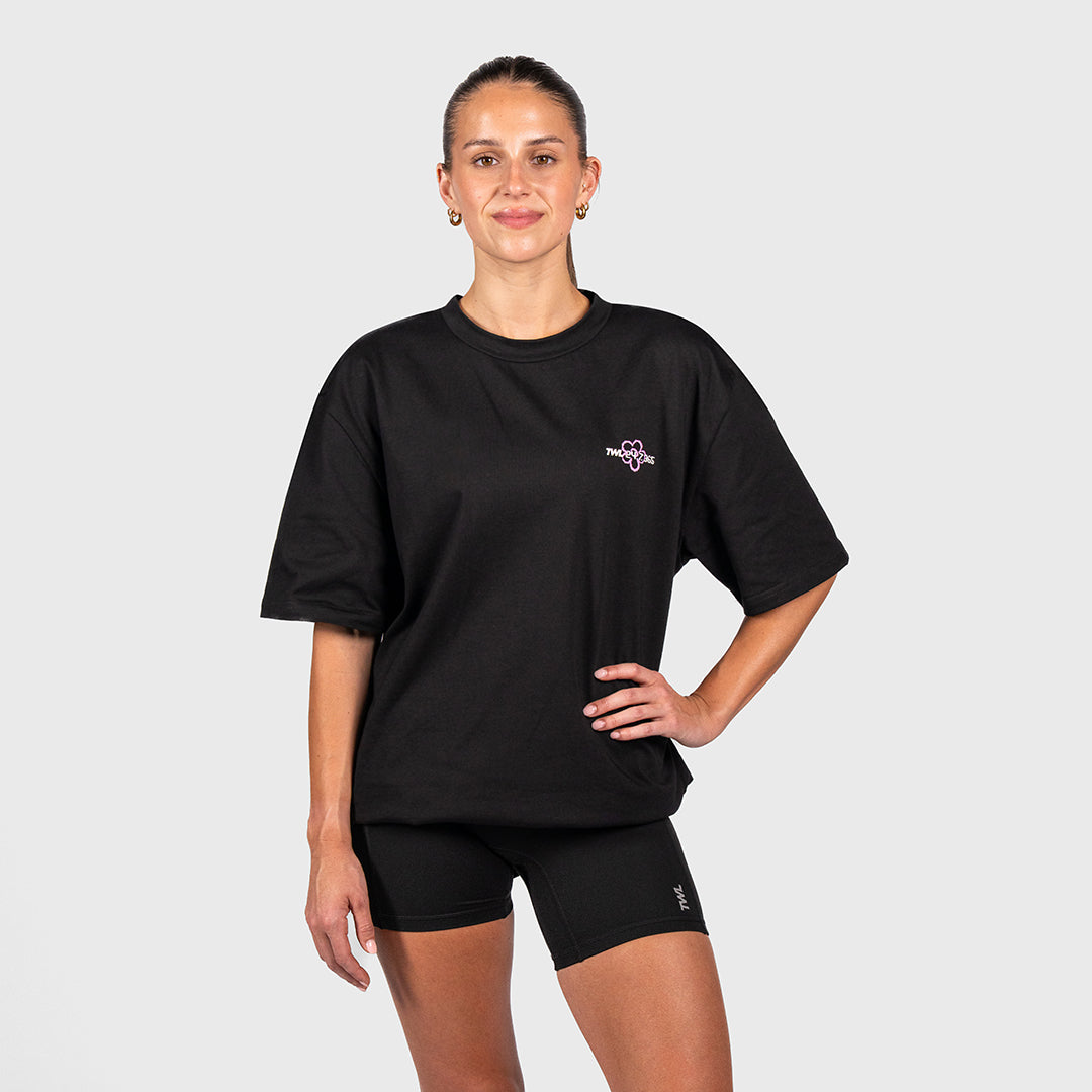 TWL - LIFESTYLE OVERSIZED T-SHIRT - FLOWER - BLACK