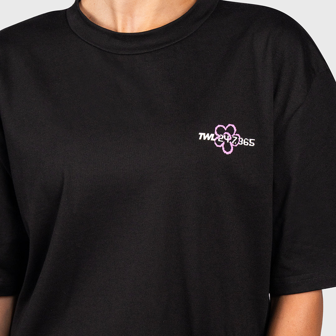 TWL - LIFESTYLE OVERSIZED T-SHIRT - FLOWER - BLACK