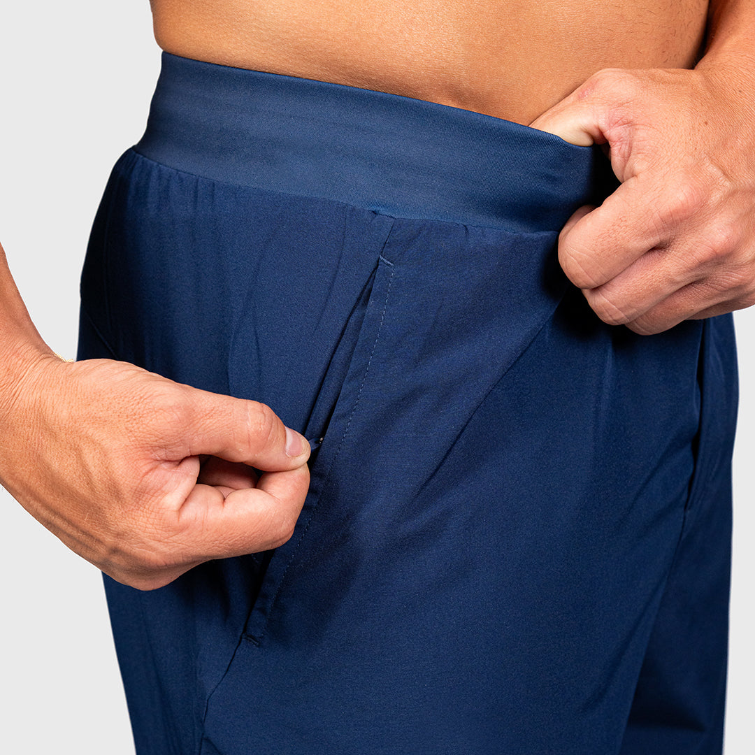 TWL men's 6 inch training shorts – Navy - zip detail