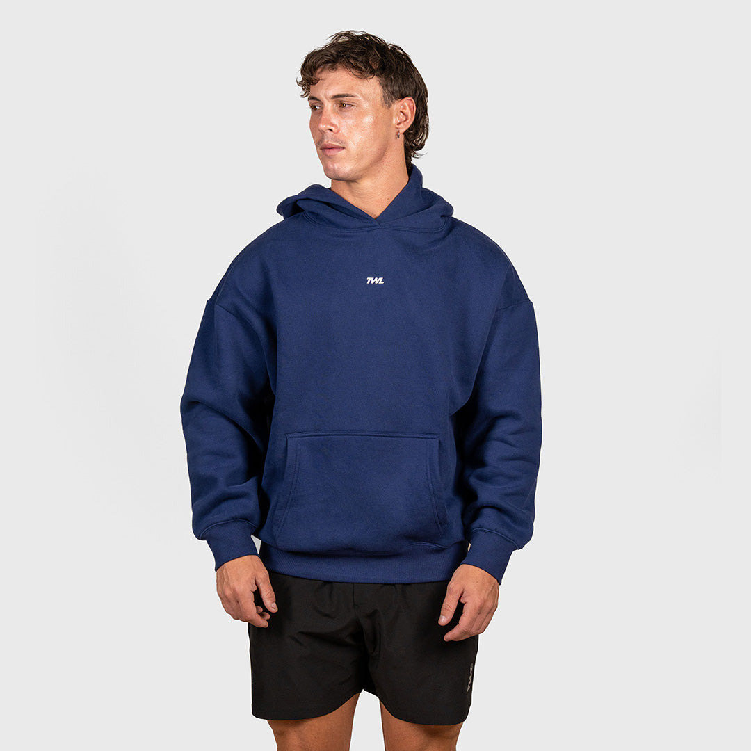 TWL Ascend Hoodie Navy – oversized fleece hoodie - front