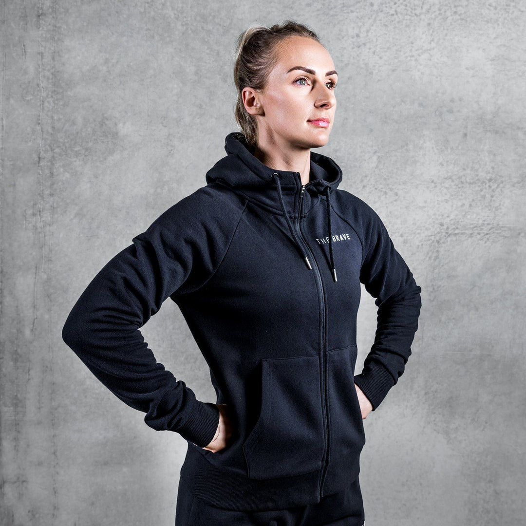 THE BRAVE - WOMENS SIGNATURE ZIP THROUGH HOODIE - BLACK