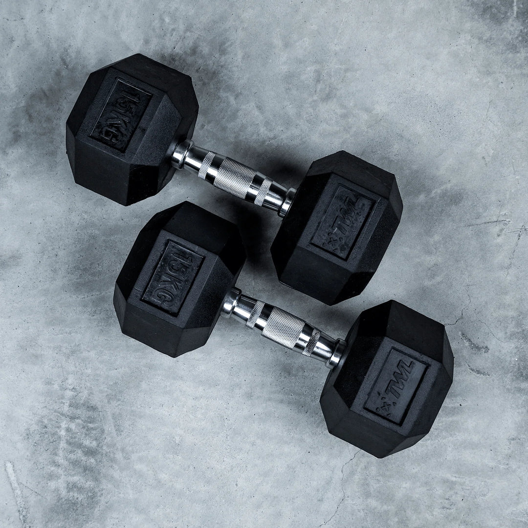 TWL - RUBBER HEX DUMBBELL - PAIR - BLACK
