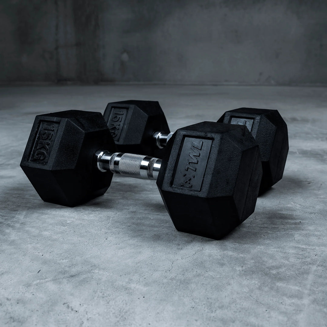 TWL - RUBBER HEX DUMBBELL - PAIR - BLACK