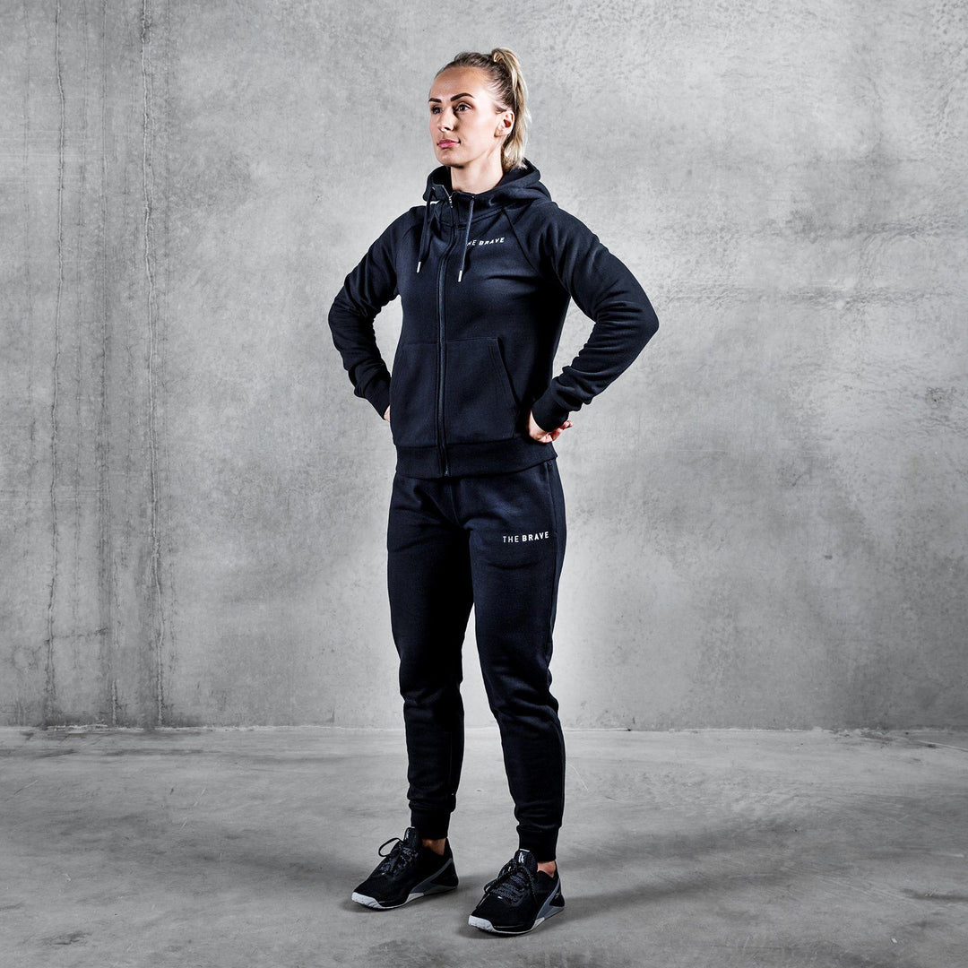 THE BRAVE - WOMENS SIGNATURE ZIP THROUGH HOODIE - BLACK