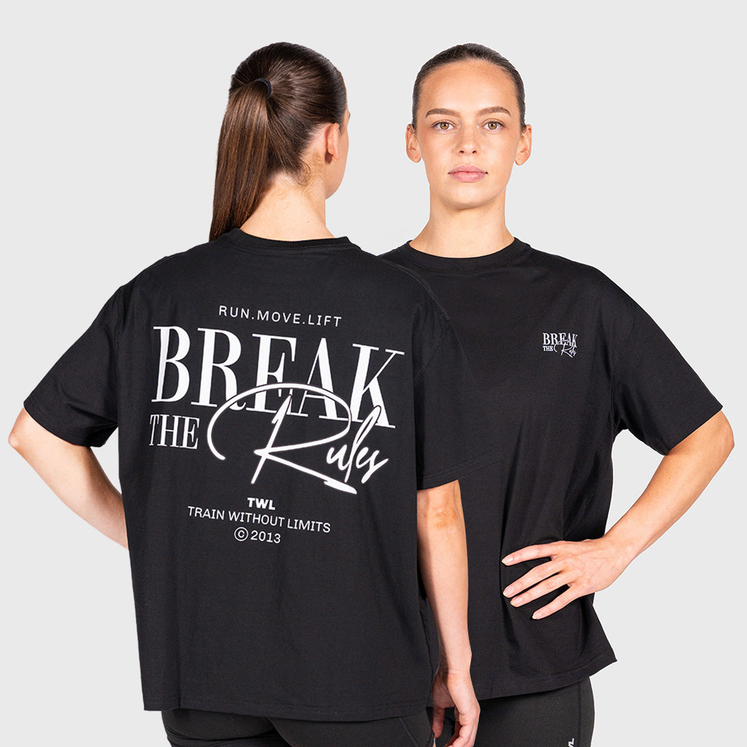 TWL - WOMEN'S OVERSIZED BOYFRIEND T-SHIRT - BREAK THE RULES - BLACK