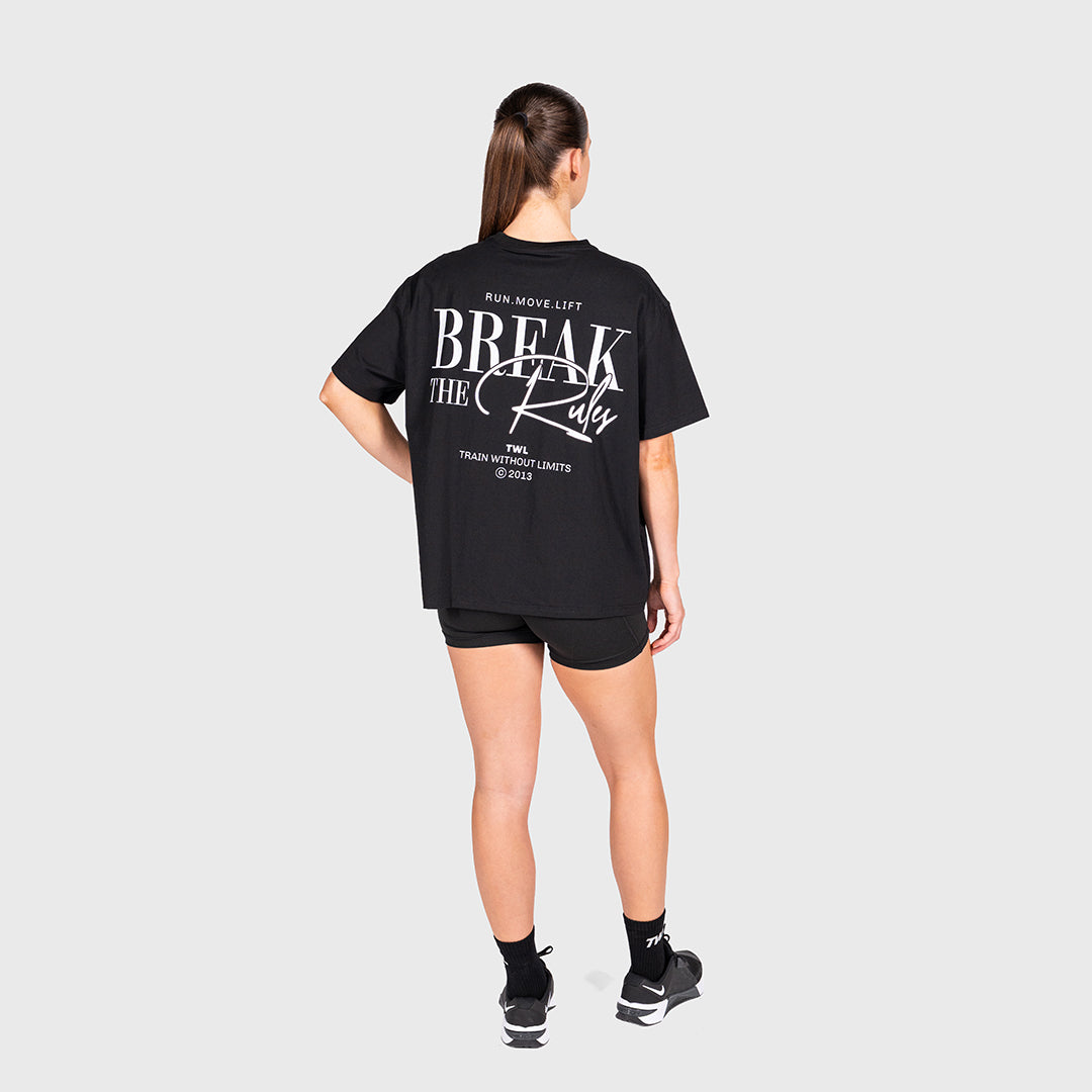 TWL - WOMEN'S OVERSIZED BOYFRIEND T-SHIRT - BREAK THE RULES - BLACK