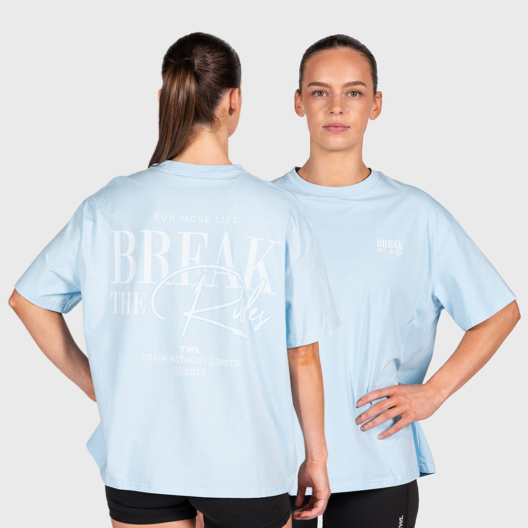 TWL - WOMEN'S OVERSIZED BOYFRIEND T-SHIRT - BREAK THE RULES - BLUE