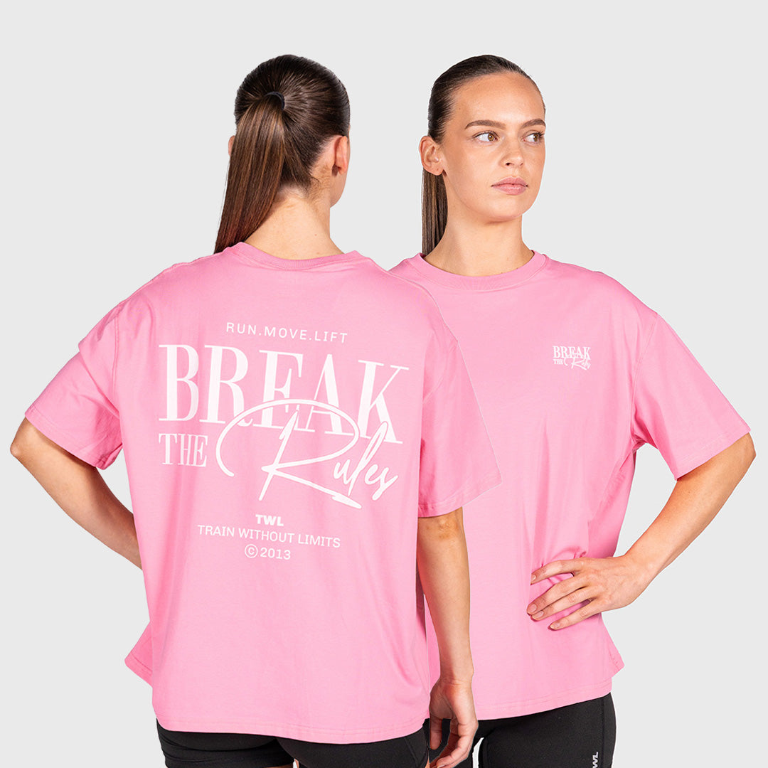 TWL - WOMEN'S OVERSIZED BOYFRIEND T-SHIRT - BREAK THE RULES - PINK