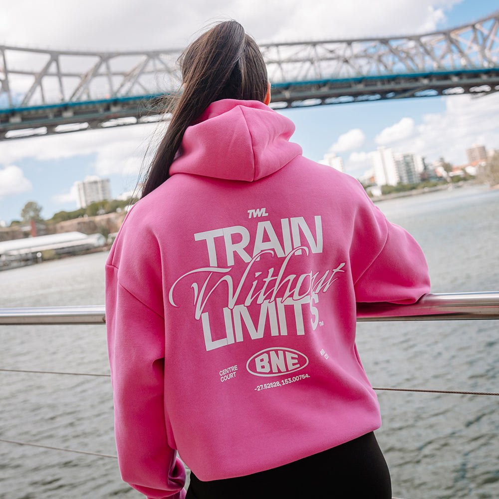TWL Ascend Hoodie flamingo pink – oversized fleece hoodie back view