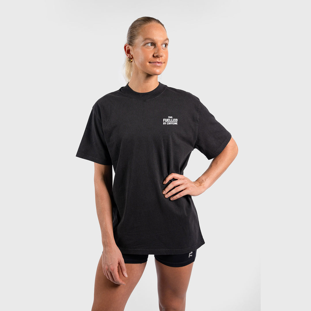 TWL - LIFESTYLE OVERSIZED T-SHIRT - FUELLED BY CAFFEINE - WASHED BLACK