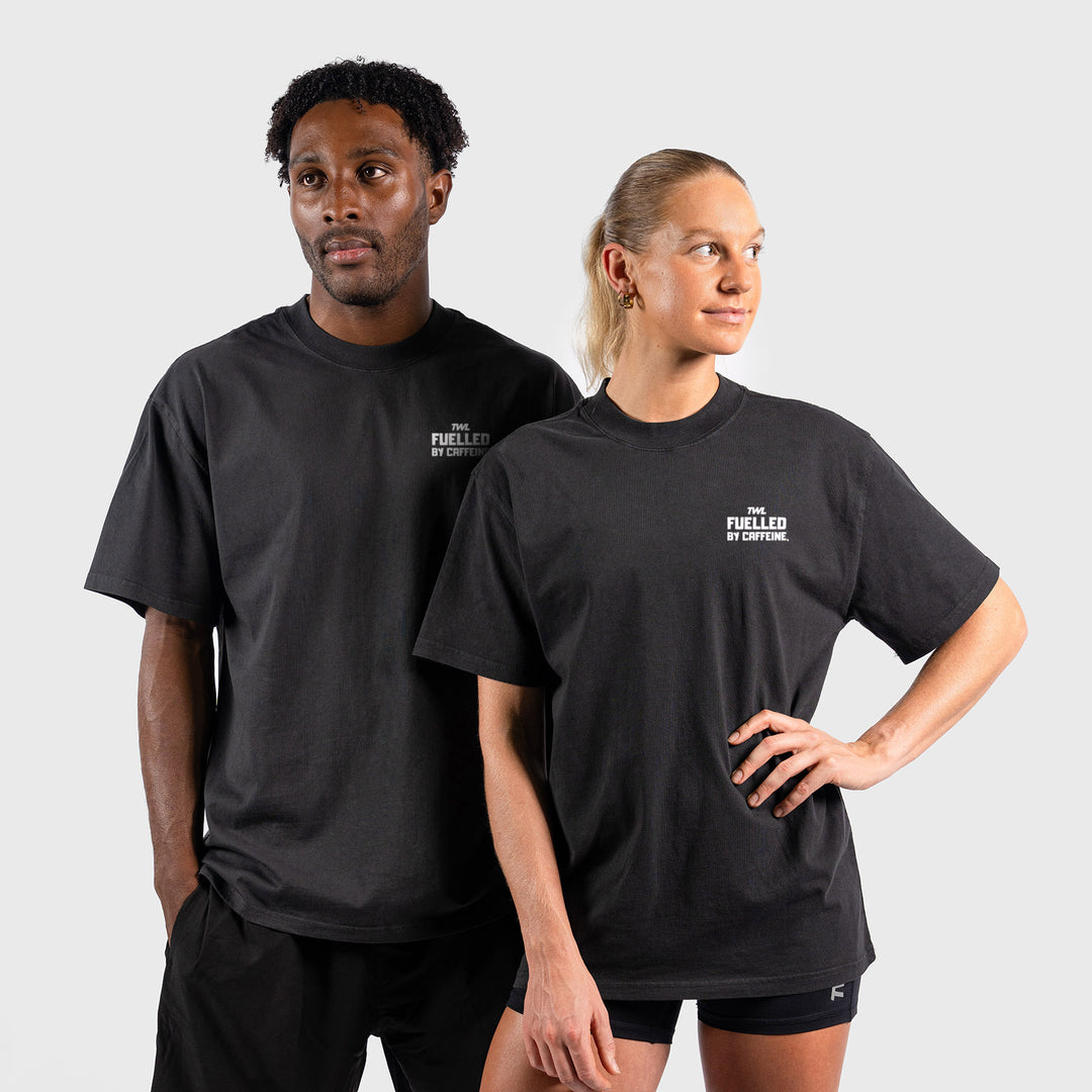 TWL - LIFESTYLE OVERSIZED T-SHIRT - FUELLED BY CAFFEINE - WASHED BLACK