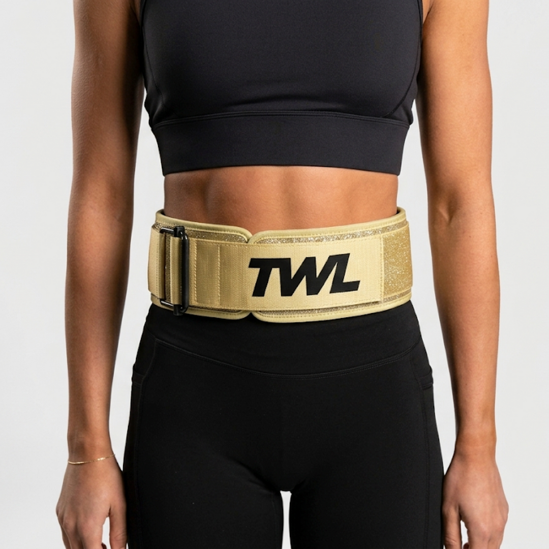 TWL - HYBRID VELCRO LIFTING BELT - 4" - GOLD SPARKLE