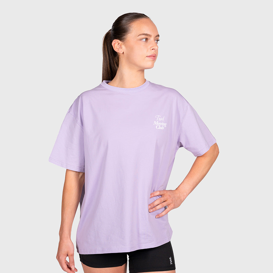 TWL - WOMEN'S OVERSIZED BOYFRIEND T-SHIRT - MOVING CLUB - PURPLE