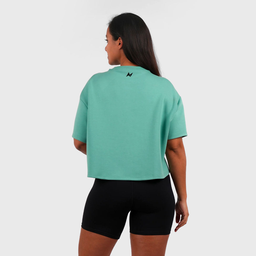 NORTHERN SPIRIT - BAGGY TOP WOMEN OVERSIZED CROP TOP - SHALE GREEN